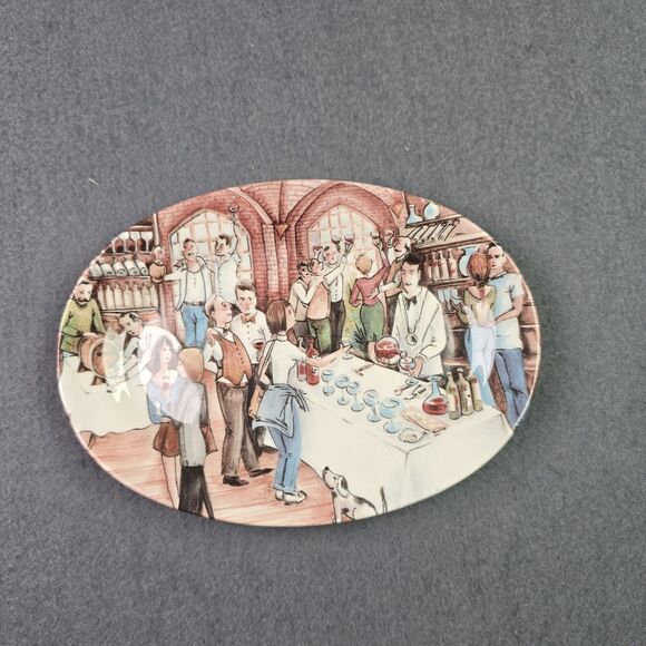 VTG Brunelli Italy Hand Painted Market Scene Oval Ceramic Serving Dish 8 Inch - Picture 3 of 8